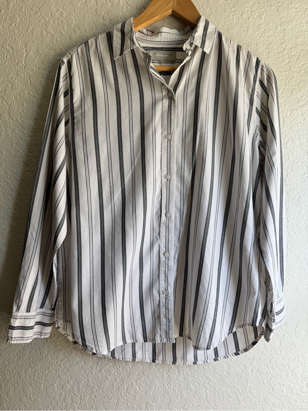 Everlane White & Black Vertical Stripe Shirt